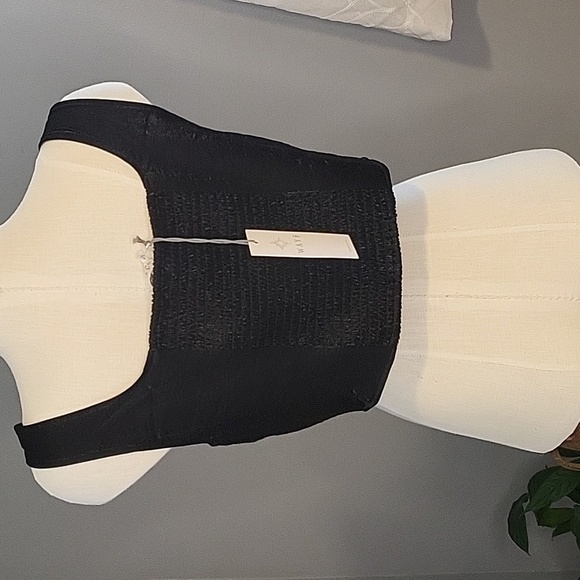 WAYF Where Are You From Black Vegan Front Snap Shimmery Back Smocked Crop - Sz L - Picture 4 of 16